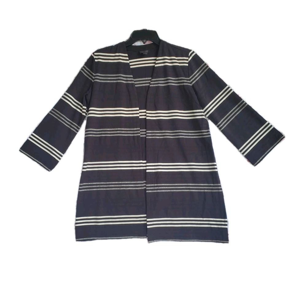 J. Jill Wearever Open‎ Front Cardigan Jacket Black White Striped Tunic Women's S
